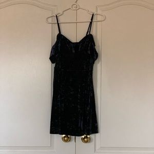 Navy velvet off the shoulder dress